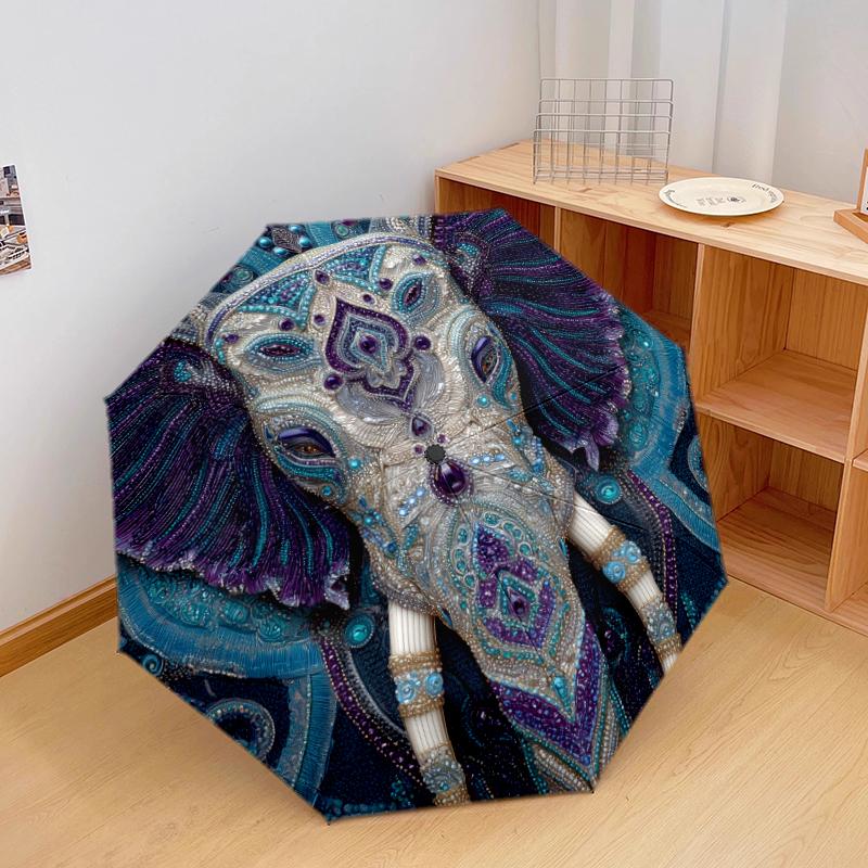 1 шт. Автоматический складной зонт - с рисунком слона, Портативный и складной дизайн с 8 спицами, Рождественские и Новогодние подарки