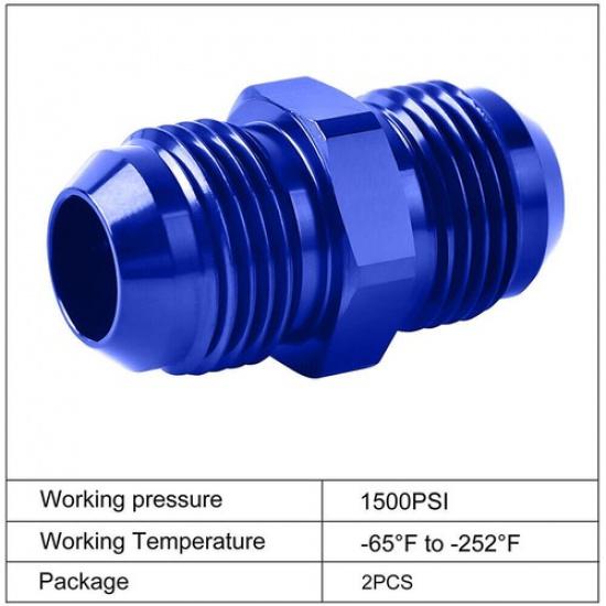 2Pcs 4AN to 4AN Male Flare Coupler Union Straight Fuel Hose Adapter Fitting Blue