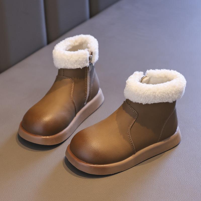 Winter Girl Snow Boots Warm Fluffy Children Cotton Boots for Boys Outdoor Versatile Fashion Causal Kids Ankle Boots Round-toe