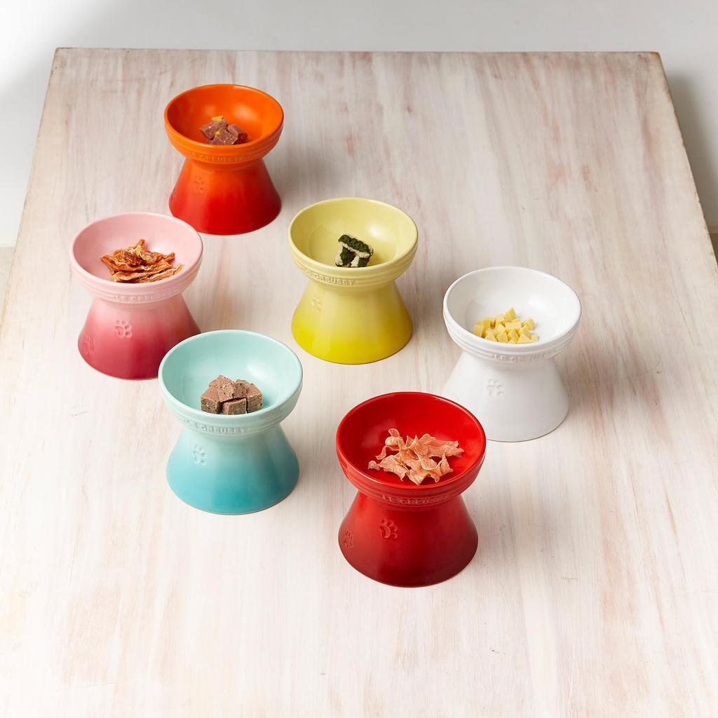 Le Creuset High Stand Pet Bowl Soleil Dog Cat Stain Resistant Microwave Safe
