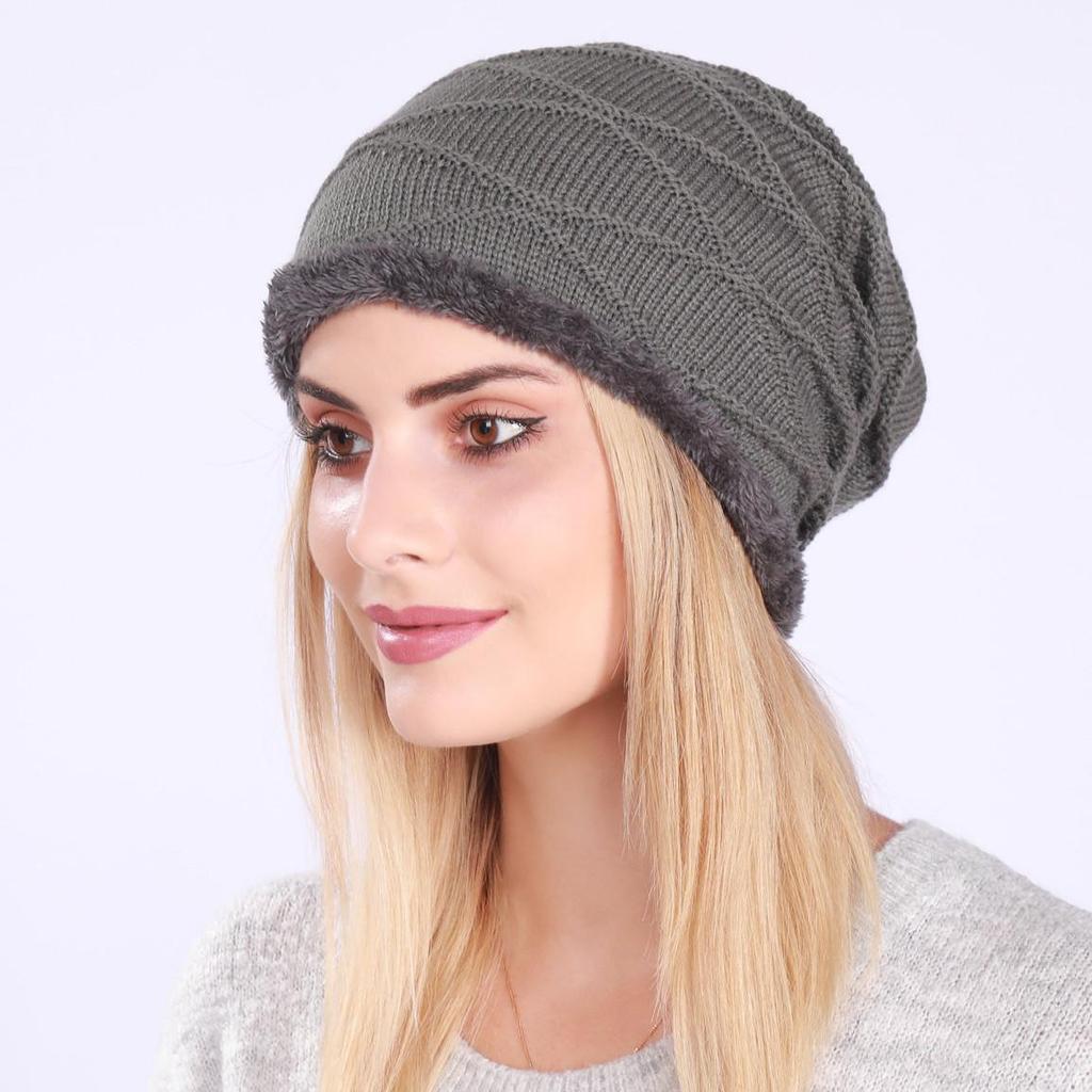 Autumn Winter Pleated Plush Women's Pullover Knitted Wool Wavy Moon Ear Protection Hat EMA