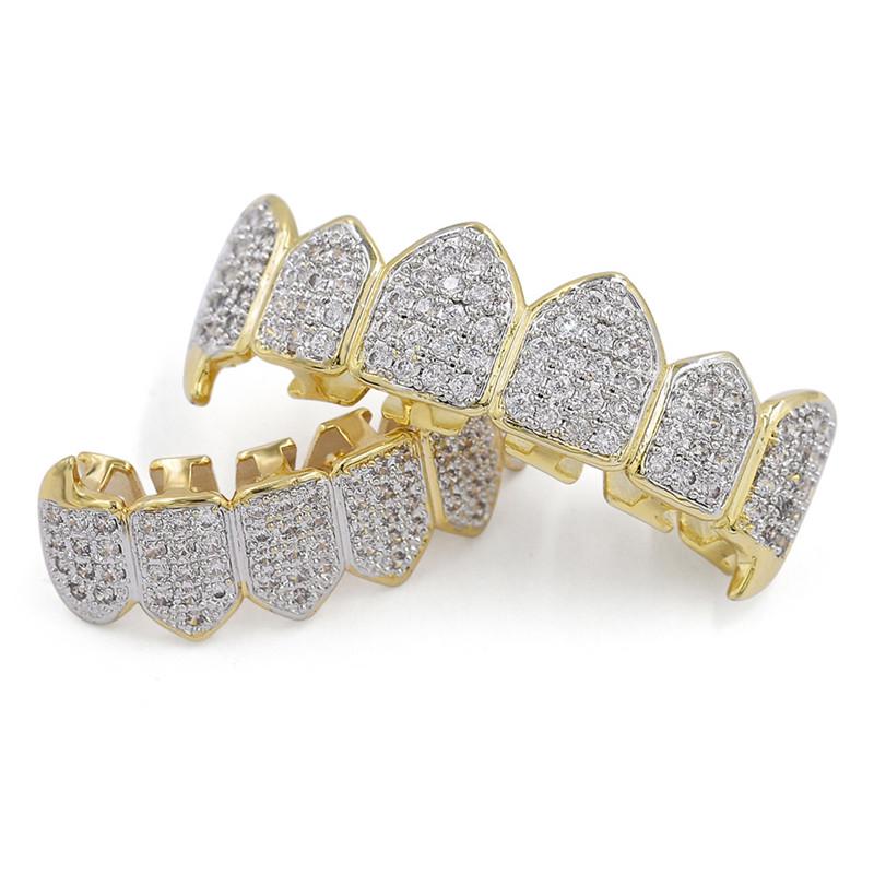 Хип-хоп GRILLZ Iced Out AAA Fang Mouth Teeth Grillz Caps Top Bottom Grill Set Вампирские грили