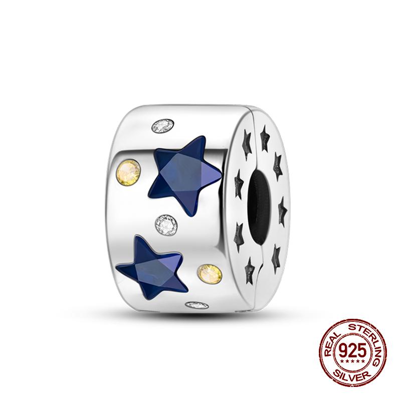 Fashion 100% 925 Sterling Silver Colorful Zircon Stars Moon Separator Charms Bead Fit Original Bracelet Fine DIY Jewelry