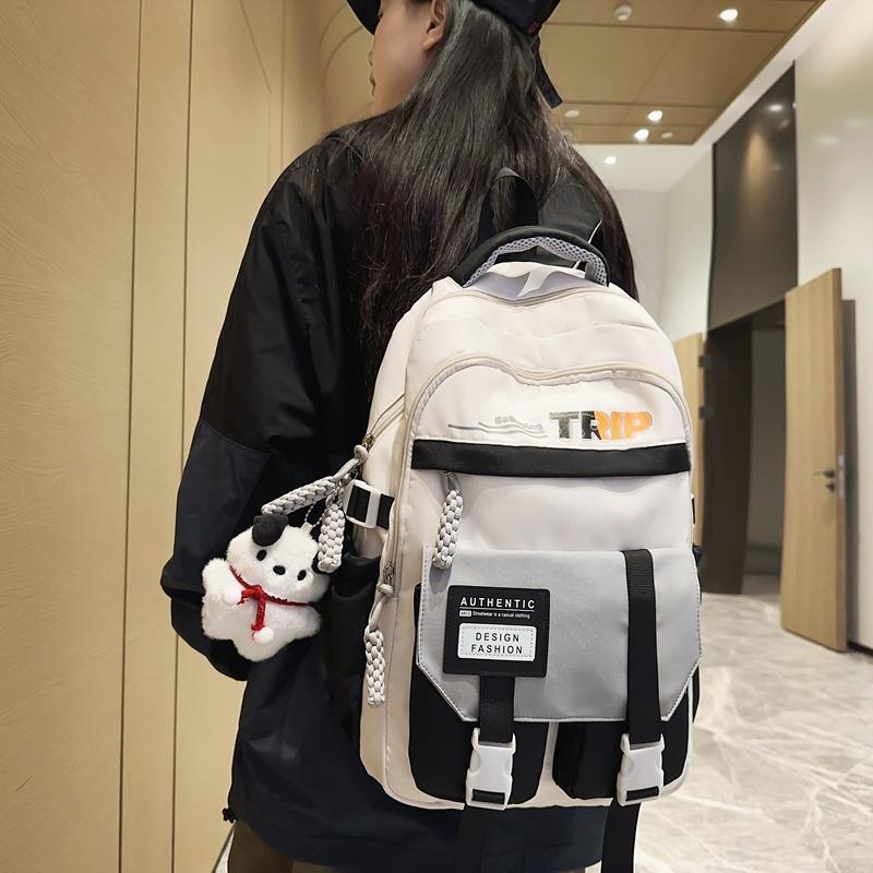 Вместительный студенческий школьный рюкзак с цветными блоками, женский дорожный рюкзак