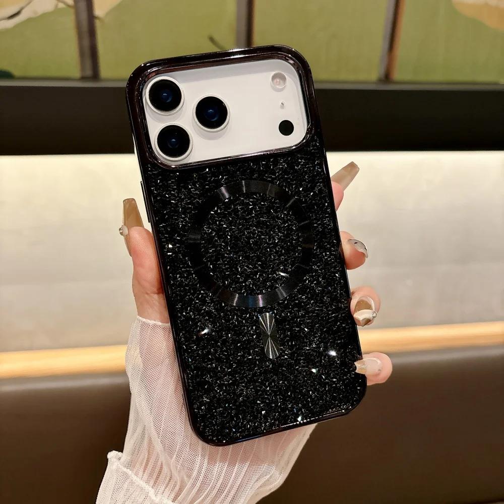 Чехол-бампер с блестками и алмазным покрытием по краю для iPhone 17 Pro Max Air 16 15 14 13 12 11 Plus, с поддержкой магнитной зарядки
