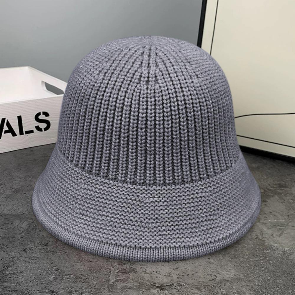 Knitted Fishing Cap Autumn Winter Fleece Round Top Hat Fashion Bucket Hat  Outdoor