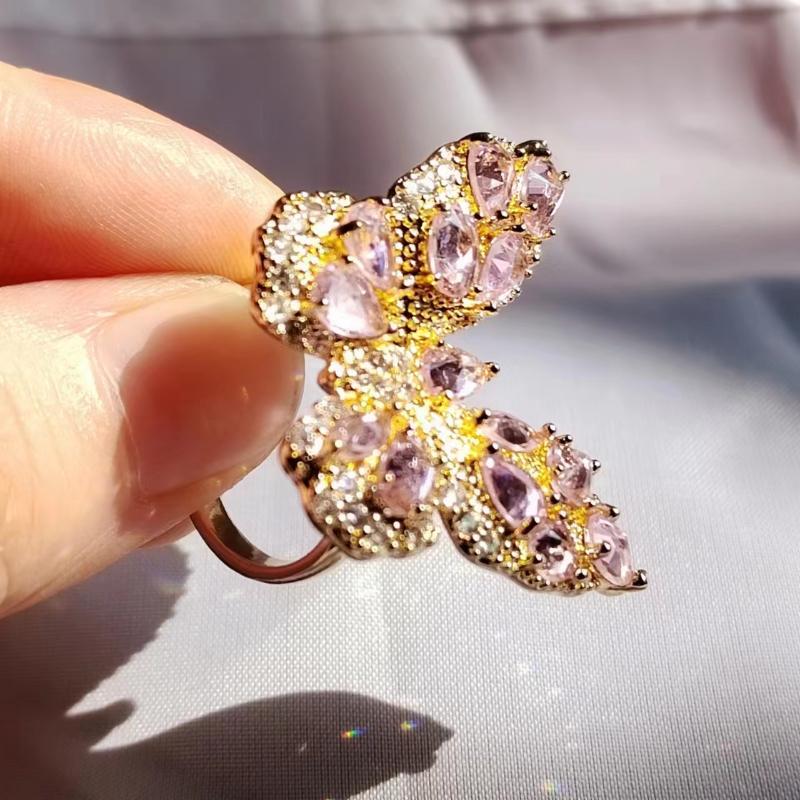 Кольца-бабочки с розовым цирконием для женщин, модное золотого цвета, открытое регулируемое кольцо INS, модные ювелирные аксессуары для свадьбы, помолвки и вечеринки
