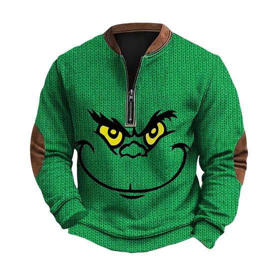 Весна Осень Мужской Топ На Молнии Полуоткрытый V-образный Вырез 3D Мультяшный Принт Лоскутные Рукава Плюс Размер