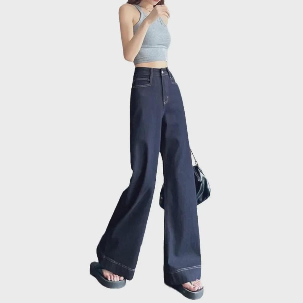 Women's High Waist Wide Leg Jeans - Dark, Narrow Fit, Hip-Covering, Loose, Straight, Small Size for Autumn/Winter 2024