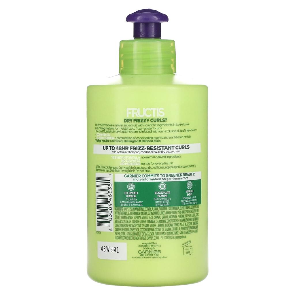 Garnier Fructis, Curl Nourish, несмываемый уход, крем-масло Air Dry, 10,2 жидких унций (300 мл)