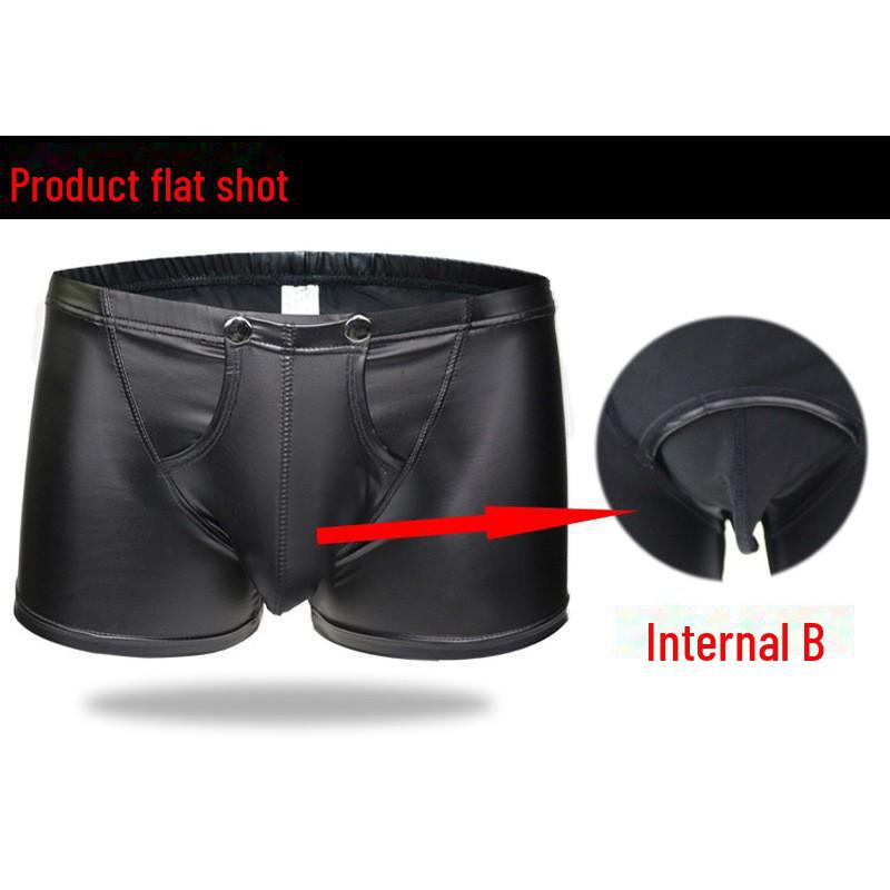 Мужские трусы-боксеры U-образной формы из лакированной кожи со съемными пуговицами