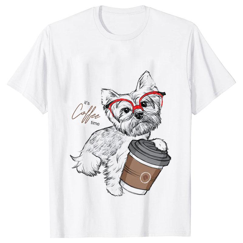 Short Sleeve Casual Ladies Fashion Female Graphic Tee Women French Bulldog Coffee Funny Clothing Summer T Clothing T-shirts