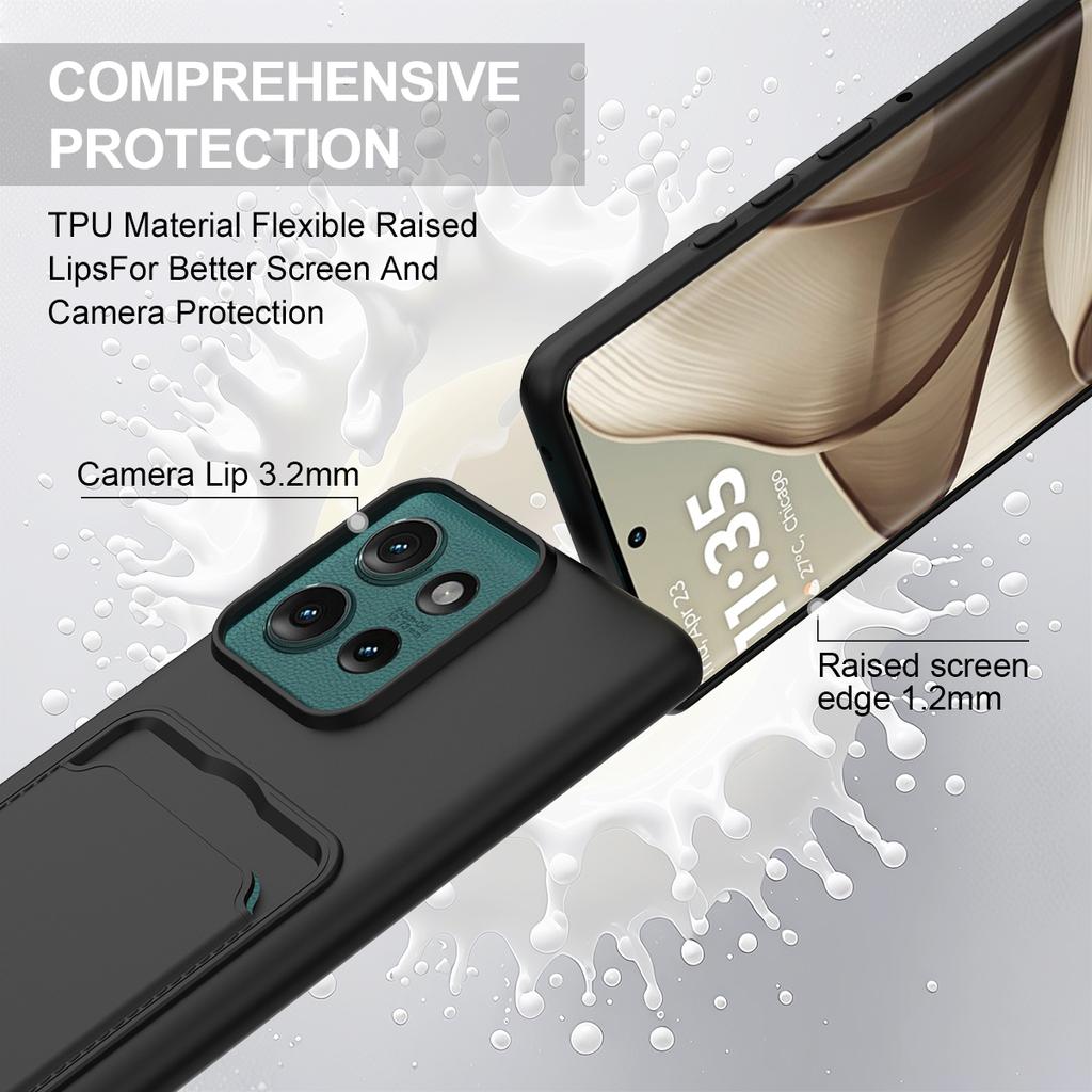 Для Motorola Edge 50 5G Чехол из жидкого силикона Задняя крышка телефона с держателем для карт и коротким ремешком