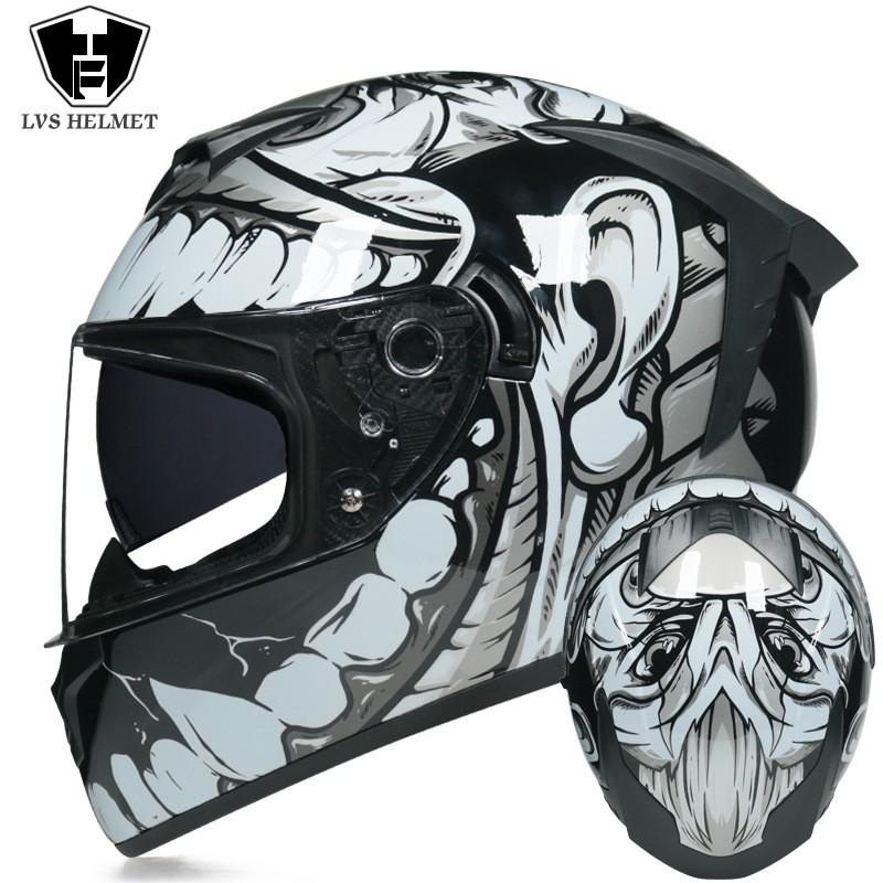 LVS Full Face Motorcycle Helmet Men Women Racing Style Glossy Colorful Design DOT Approved Size S M L XL