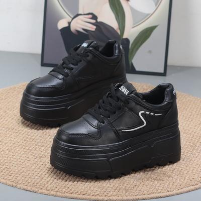 Модные женские кроссовки на платформе-клине 8 см, массивные, из натуральной кожи, женская летняя обувь, весенне-осенние кроссовки для ходьбы, вулканизированная модная обувь