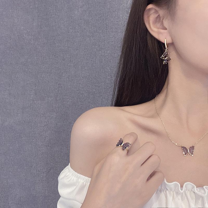 ANENJERY Продажа серьги-бабочки, модное кольцо, ожерелье для женщин, комплект ювелирных изделий, подарок