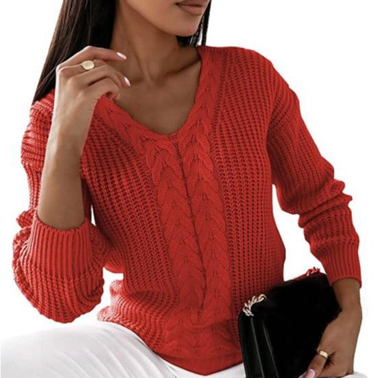 Winter Sweater Ribbed Cuff Cold Resistant Solid Color Female Slim Sweater Jumper Top for Daily Life