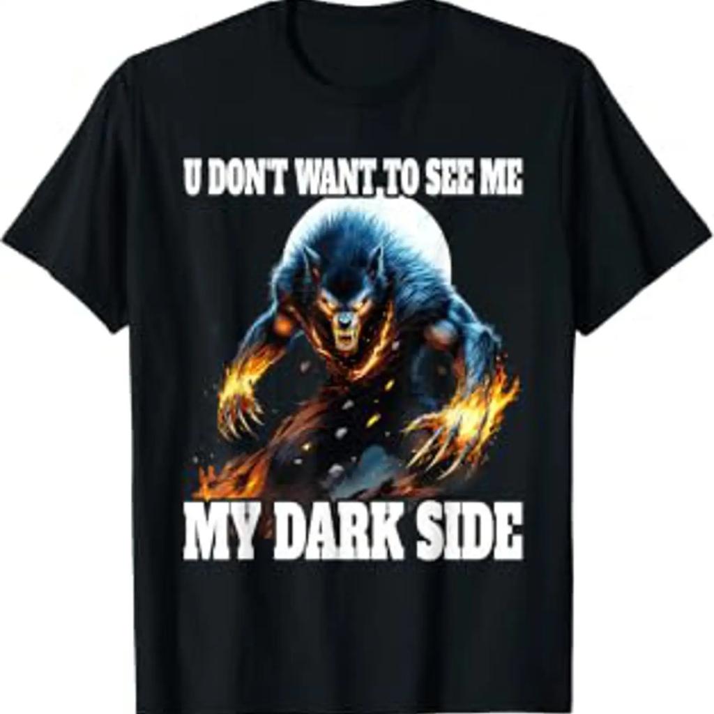 T Shirt With Gerunisex Text Du Willst Nicht Meine Dunkle Seite Cringe Werewolf Black Vintage Graphic Soft Stylish Versatile