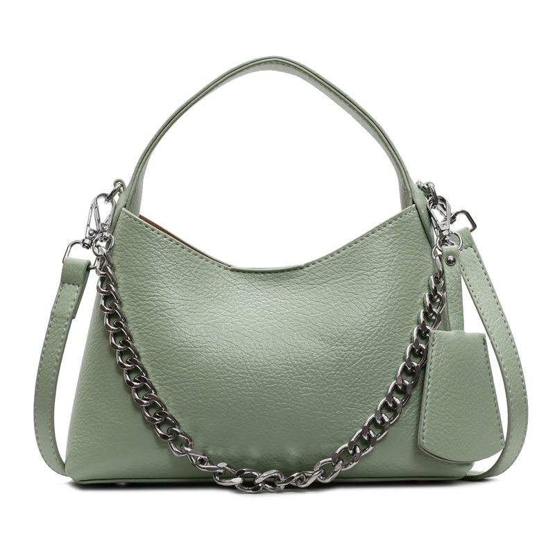 Korean Style Simple Trend Casual Lychee Pattern Texture Chain Portable Bucket Bag Temperament Versatile Commuter Style Messenger Bag