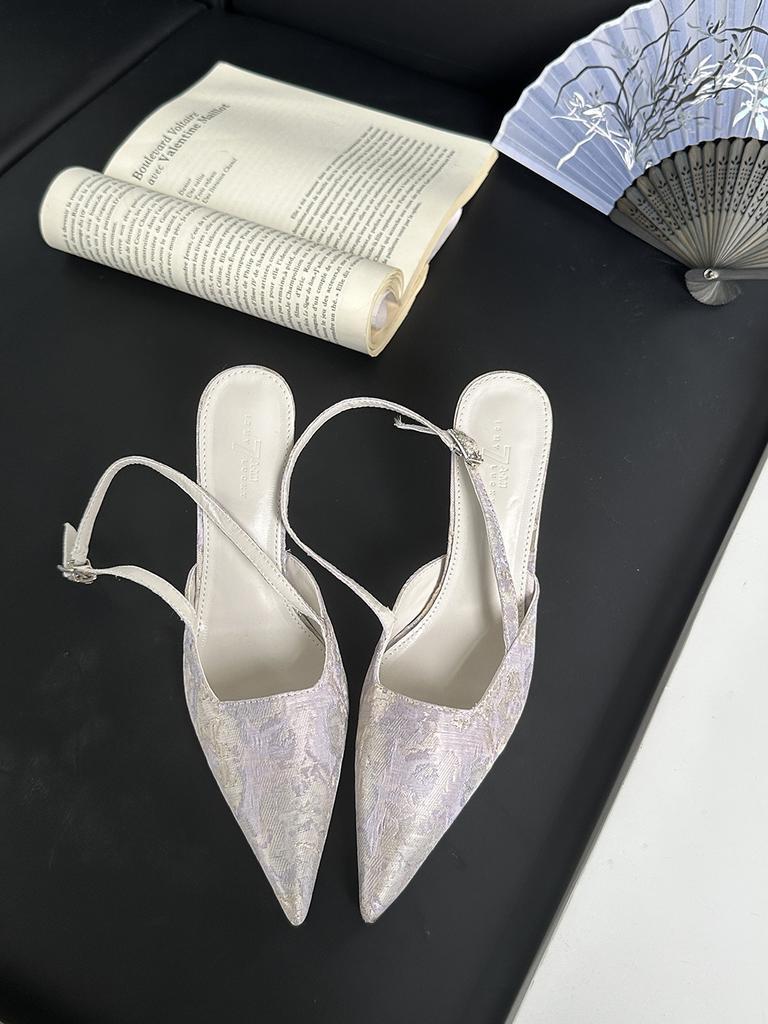 Мода Черный Бежевый Фиолетовый Женские Сандалии Острый Носок Летние Туфли Шелковые Элегантные Модные Вечерние Сандалии Тонкие Высокие Каблуки Сзади Ремешок 39