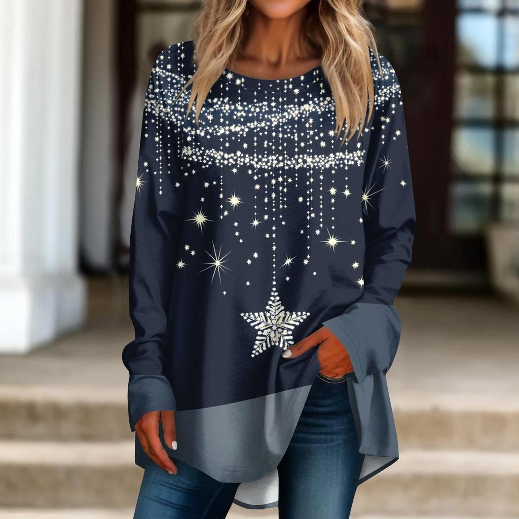 Женская повседневная футболка больших размеров с длинными рукавами и круглым принтом, верхний пуловер