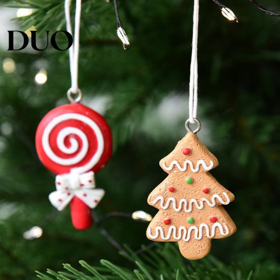 Indoor Christmas Party Supplies 4 Pcs Gingerbread Ornaments, Candy Cane, Tree, Lollipop, DIY Holiday Gift Box Accents Man Xmas Tree Hanging Decoration