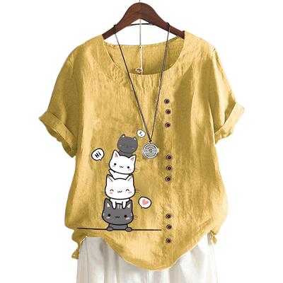 Женский повседневный хлопковый топ с короткими рукавами, 11 яркими цветочными принтами и круглым вырезом