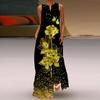 Women's A-line Dress Maxi Long Sleeveless Golden Rose Print Autumn and Winter V-neck with a Retro and Elegant Style