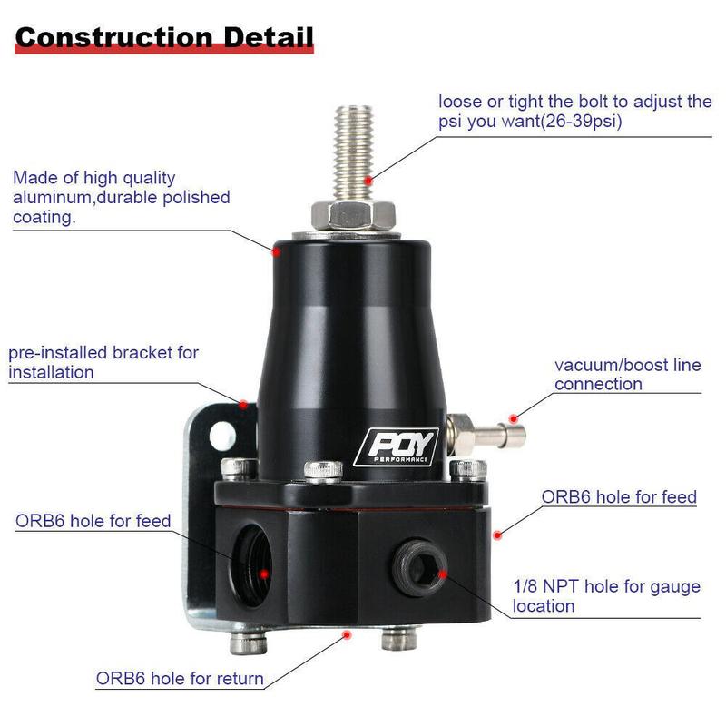 OYOTE Adjustable 30-70 PSI EFI Fuel Pressure Regulator Kit W/ Oil Gauge AN6 Fittings