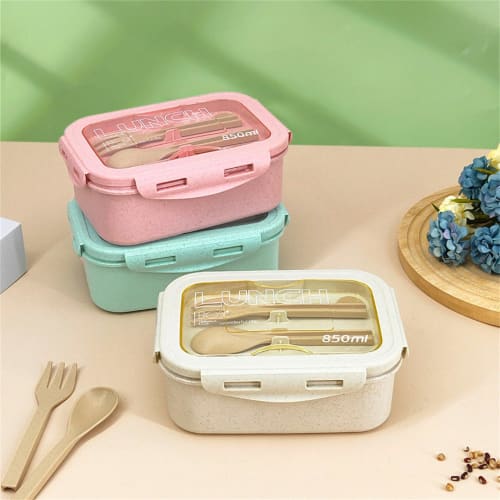ASY Straw Bento Box, Microwave-Safe, Lightweight, Cutlery Included, Fork and Spoon Included, 850ml Capacity, Single Tier, Simple Design, Large Capacit