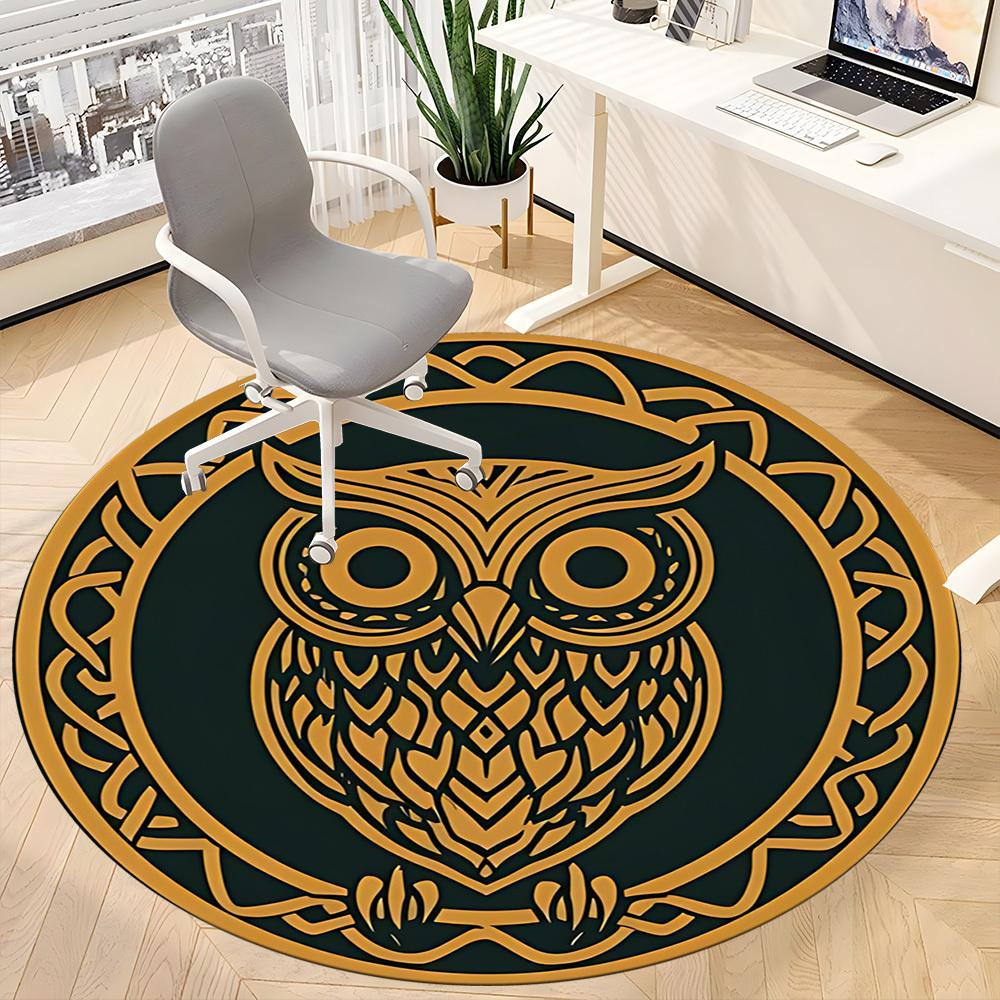 1pc Owl Office Round Area Rug, Mat Suitable For Office, Under Office Chairs Bedroom Living Room Home Decor, Room Deco