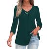 Shirts For Women Trendy V Neck Button T Shirts Casual Solid Color Summer Tees T Shirt Blouse Three Quarter Sleeve Tops For Women