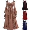 Medieval Retro Hooded Dress with Square Neck and Flared Sleeves