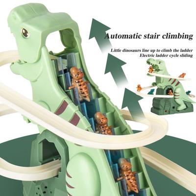 Электрическая игрушка-горка с трассой Yousheng Electric Dinosaur Track Slide Toy со светом, музыкой, мультяшным динозавром, автоматическим подъемом по лестнице, американскими горками, скользящей трассой для малышей, мальчиков и девочек