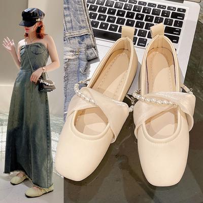 Корейская версия квадратного носка одиночные туфли 2024 Новая мода повседневная простая универсальная плоская подошва удобная женская обувь летнее время