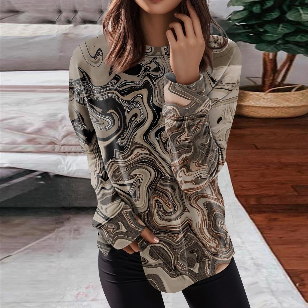 Women's Round Neck Tops Cotton Women's Casual Fashion Floral Print  Long Sleeve O-Neck Pullover Top Blouse