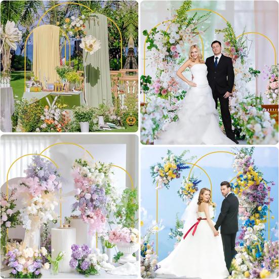 Metal Arch Backdrop Stand 4ft/5ft/6ft/6.6ft Gold Wedding Arch Stand Frame Flower Balloon Photography Arched Frame for Ceremony Birthday Party Baby