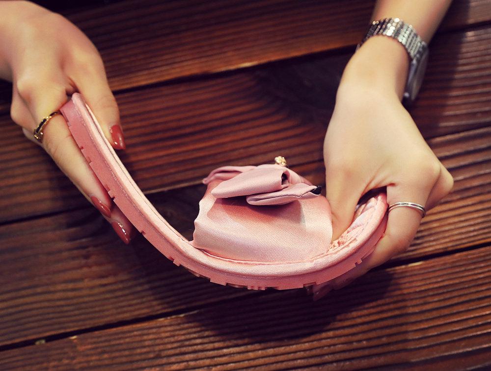 Elegant Korean Silk Bow Slippers - Handmade Satin Flats for Women