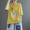 T-shirt for Women Summer Cotton Pullover Shirt Soft Loose Printed Casual Comfortable Short-sleeved Top