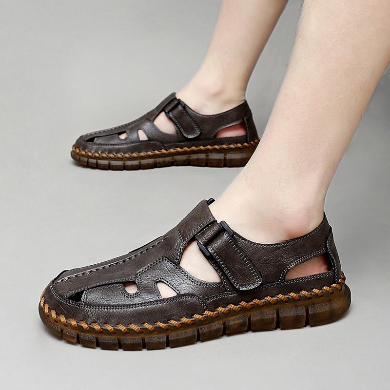 Мужские сандалии больших размеров ручной работы Кожаные пляжные сандалии