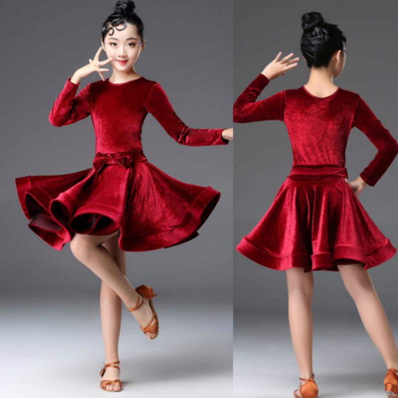 Girls Velvet Latin Salsa Dance Dress Gymnastics Dancewear Ballroom Dancing Costume