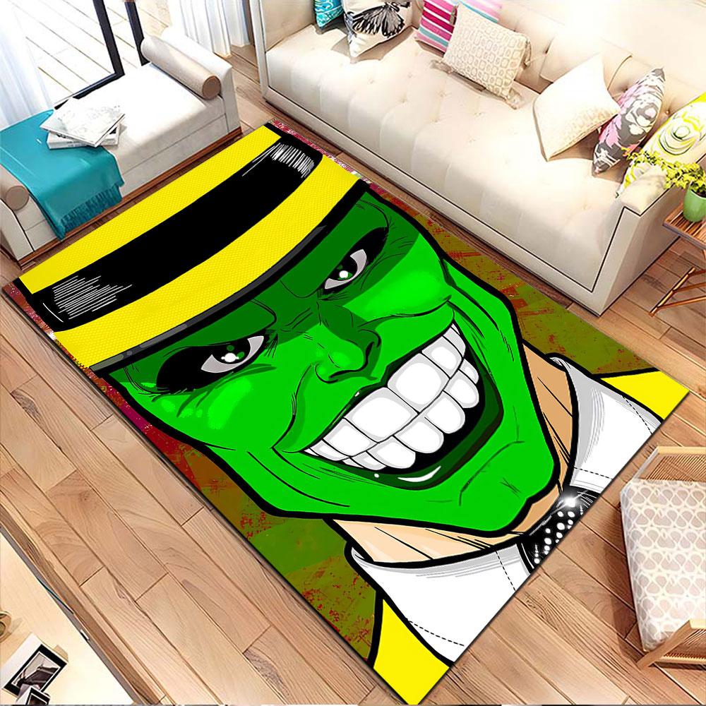 Green Masked Face with Yellow Hat Patterned carpet, non slip mat suitable for living room and bedroom sofas