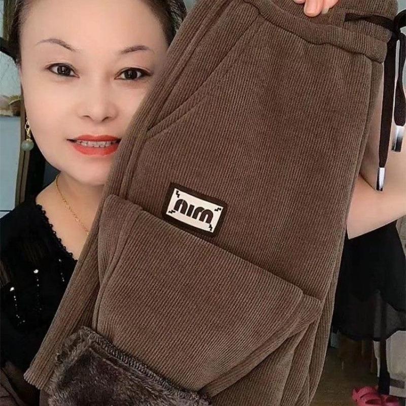 Женские плюшевые спортивные брюки из овечьей шерсти с высокой талией - Теплые, стройнящие, универсальные и утолщенные повседневные брюки-морковки для зимы