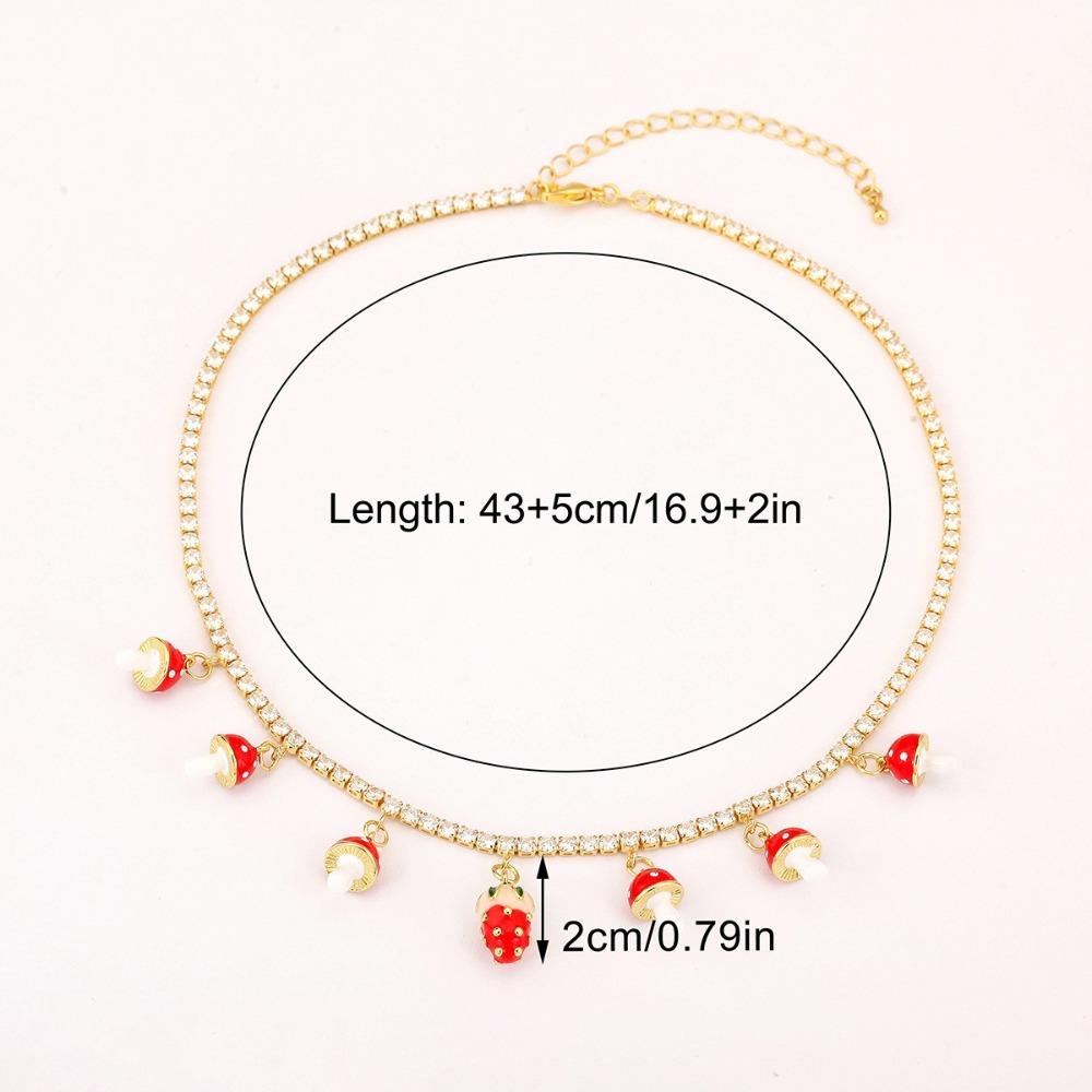 Mushroom Shape Strawberry Necklace Copper Zircon Sweet Necklace Simple Necklace For Girl