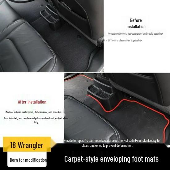 Compatible TPE Carpet Interior Kit for 2018-2025 JL Wrangler 4XE, 4-Door/2-Door Models.