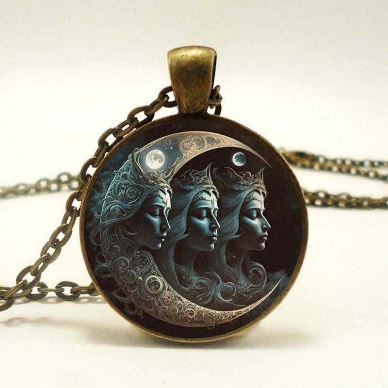 Лунная Богиня Шея Цепочка Ожерелье Кулон Стеклянный Кабошон Ожерелье Женское Ожерелье Ювелирные Изделия