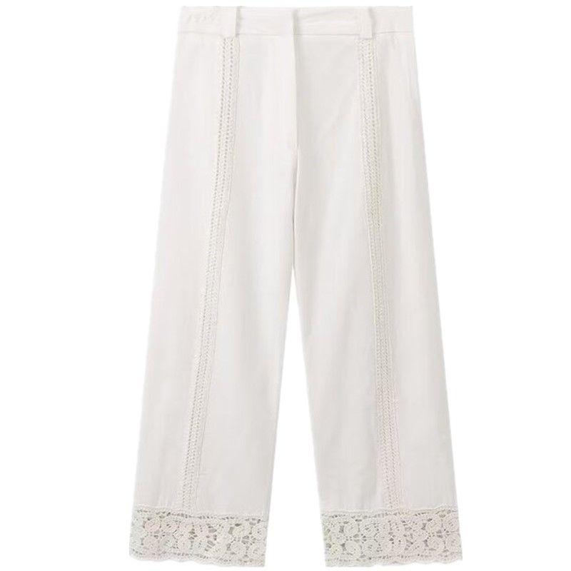Fashion Style 2024 Autumn New Women's Mid-Waist Easiest for Match Linen Blended Crochet White Pants 4786262