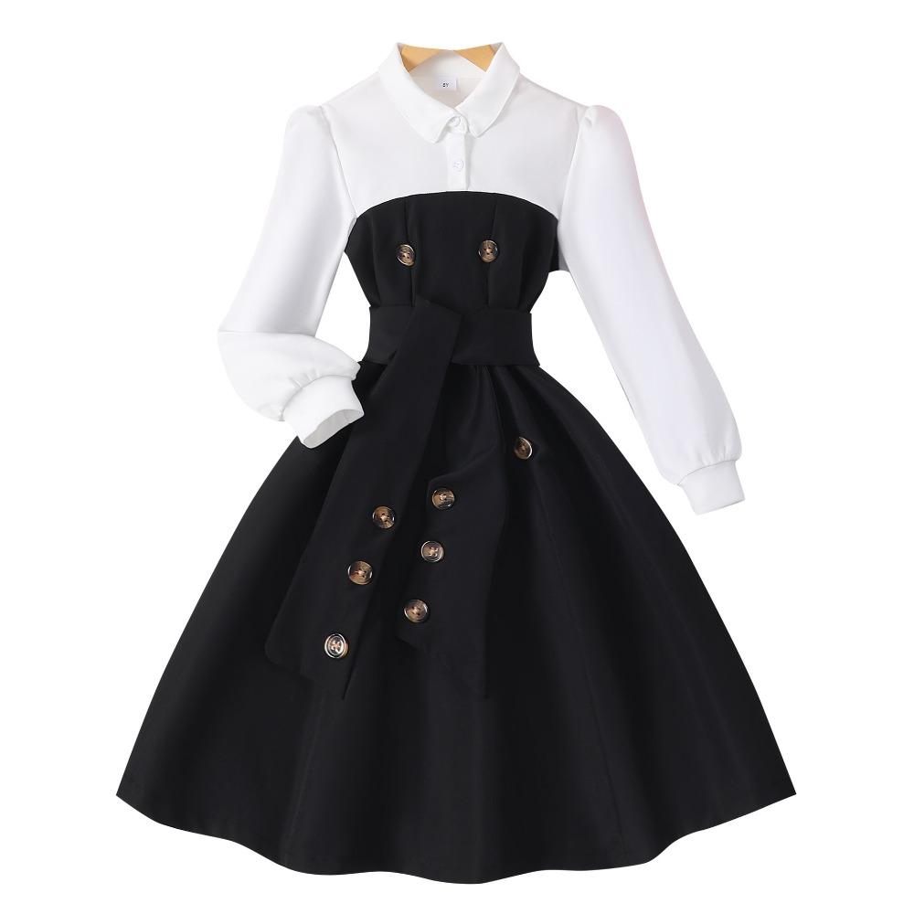 Платье с длинным рукавом для девочек 8-12 лет, осенне-зимнее, пэчворк, модное, контрастных цветов, минималистичное