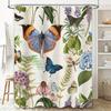 Natural Butterfly Flowers Bath Curtain Printed Fabric Shower Curtain for Bathroom Decor