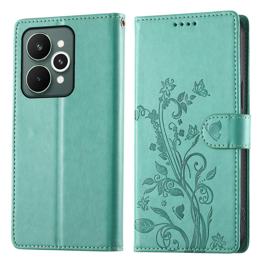 For Realme 15 Pro 5G/15 5G Wallet Case Butterfly Floral Imprint PU Leather Phone Cover with Wrist Strap